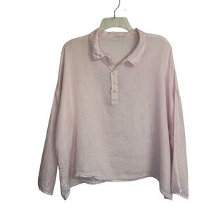 CP SHADES 100% Linen Button Dolman 3/4 Sleeve Pink Women's Shirt X-Small